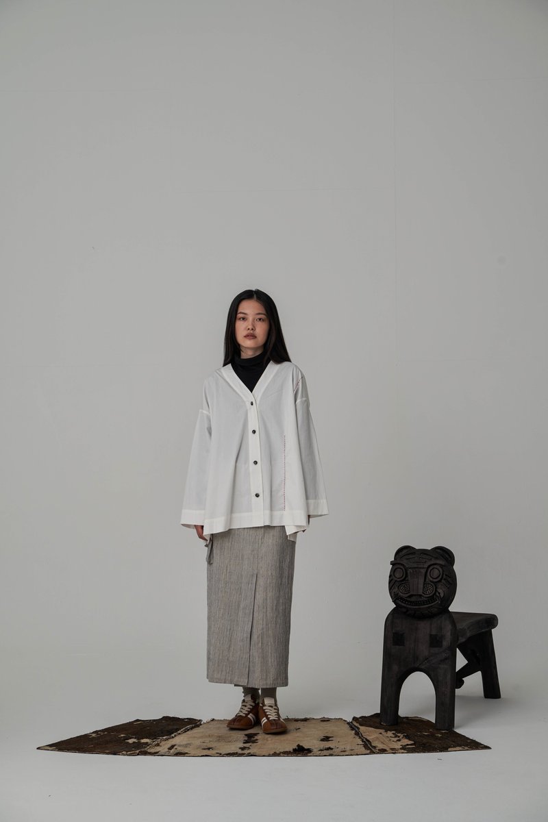 刺子長袖襯衫 - 女襯衫 - 棉．麻 