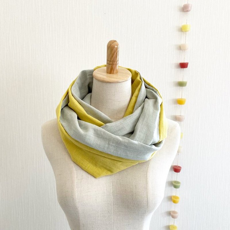 Made in Japan High quality double gauze fluffy dream feeling snood bicolor long type lemon yellow mint green - ผ้าพันคอถัก - ผ้าฝ้าย/ผ้าลินิน หลากหลายสี