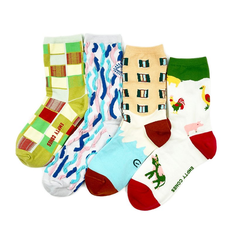 *10% off and free shipping*Colorful travel four-square grid socks gift box - Socks - Cotton & Hemp Multicolor