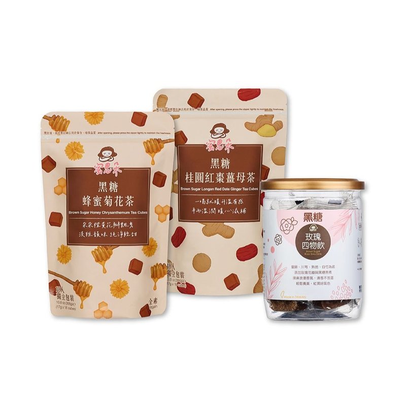 黑糖茶磚 月事順順組(薑母/菊花/玫瑰四物) | 生理期 女友禮物 - 蜂蜜/黑糖 - 其他材質 白色