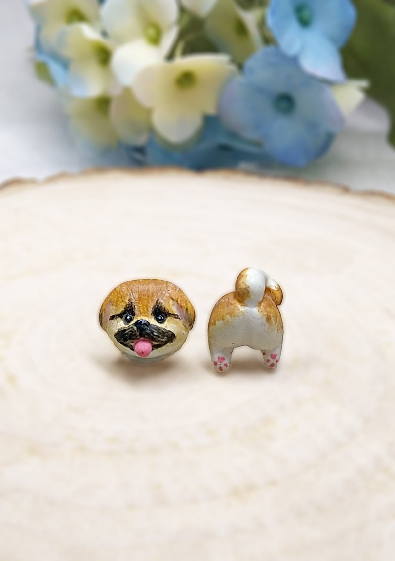 Pekingese Earrings - Cute Brown Pekingese Earrings - Earrings & Clip-ons - Clay Multicolor