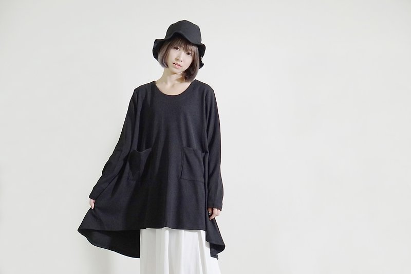 【X-BLIND】傘狀裙擺洋裝 ( 黑色、白色、卡其色 ) - 女上衣/長袖上衣 - 棉．麻 黑色