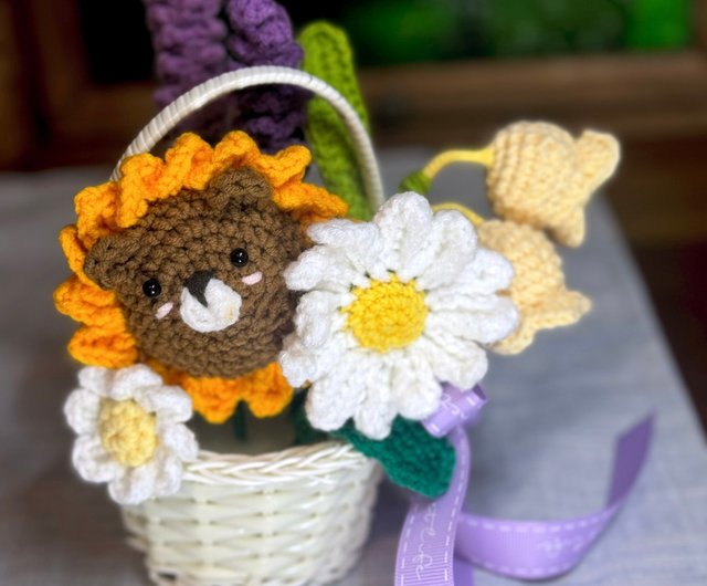 はち様編み物の花飾り小人 かわいいかぎ針編みの小さな花かご、かぎ針編みの鉢植えの花かご