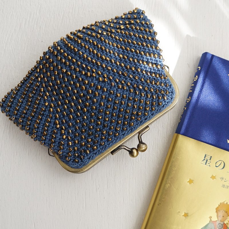 Ba-ba (m) Skipping Stiches Beads crochet square pouch No.2112 - 化妝包/收納袋 - 其他材質 藍色