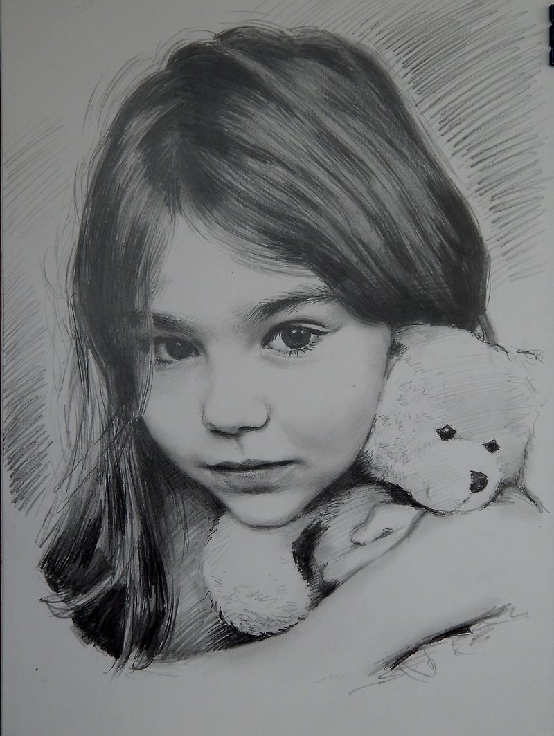 Custom portrait from photo, pencil portrait drawing from photo, Customized - 似顏繪/人像畫 - 紙 銀色