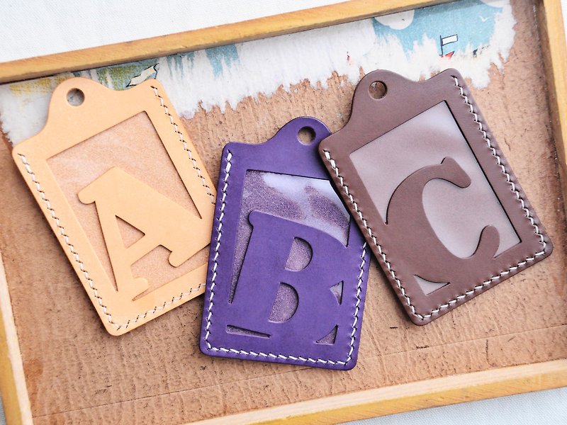 Initials A | B | C letter ID cover well stitched leather material bag card holder business card holder - เครื่องหนัง - หนังแท้ สีม่วง