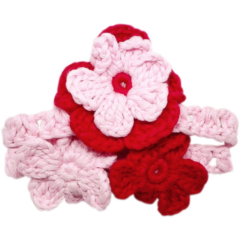 Sweet pink/rose red small flower string hand-knitted flower cotton headband Pink/Red - ที่คาดผม - ผ้าฝ้าย/ผ้าลินิน สึชมพู