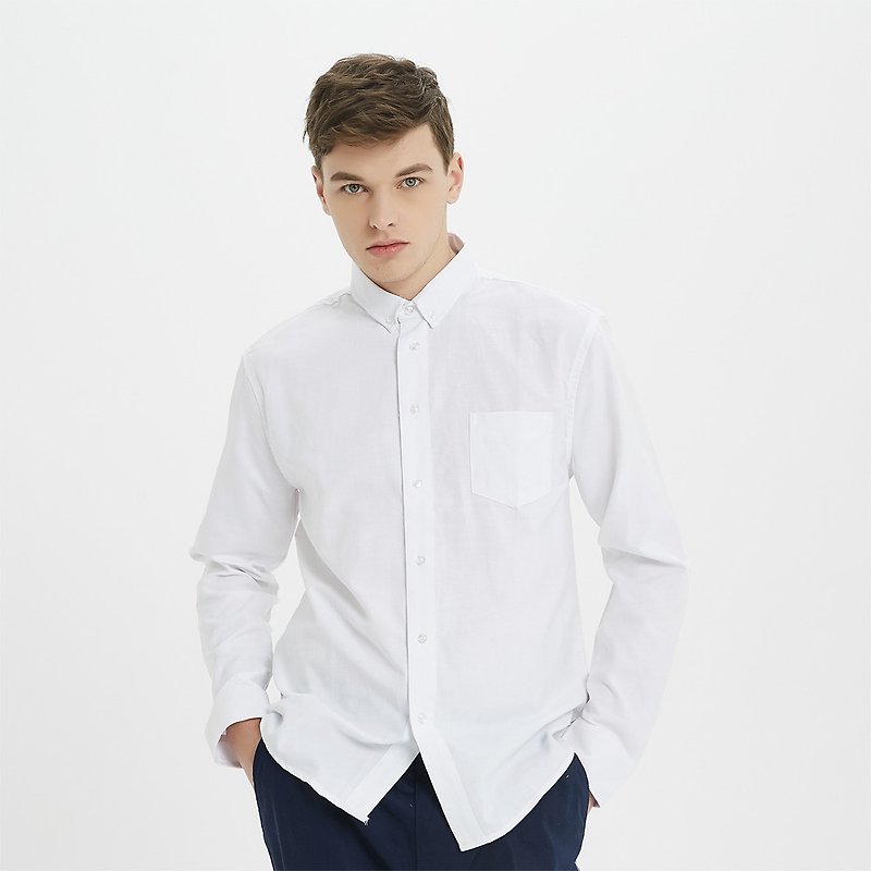 Plain Oxford Shirt/unisex/cotton/spring summer/ - เสื้อเชิ้ตผู้ชาย - ผ้าฝ้าย/ผ้าลินิน ขาว