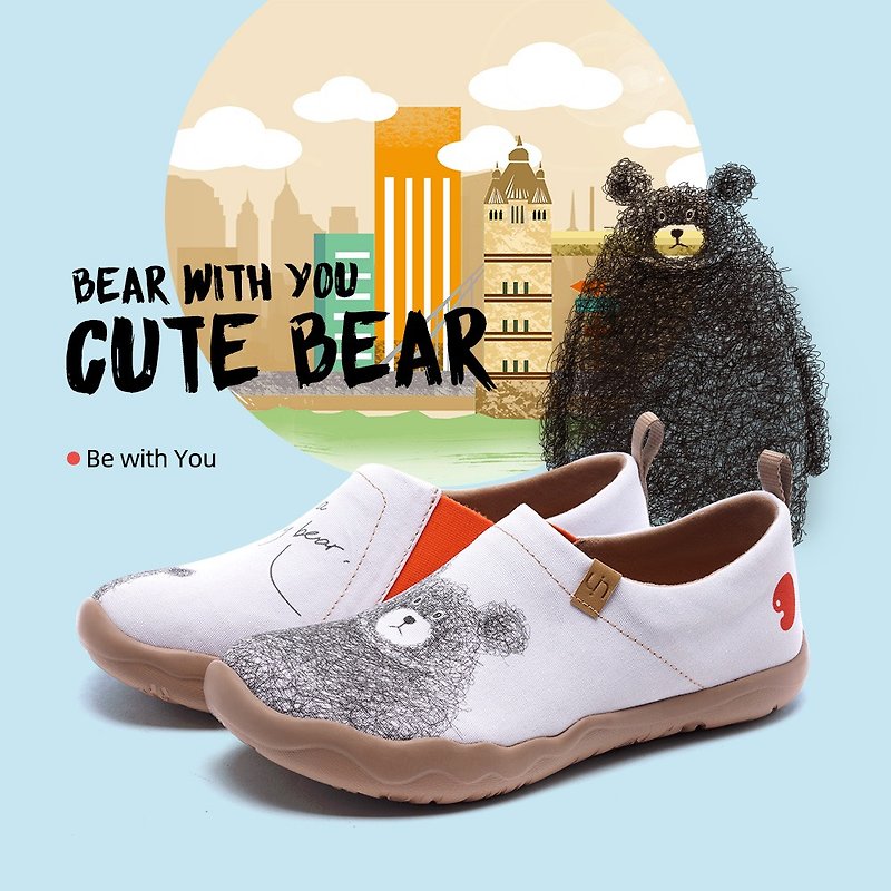 [Uin] Spanish original design | Guardian bear painted casual men's shoes - Men's Casual Shoes - Other Materials White