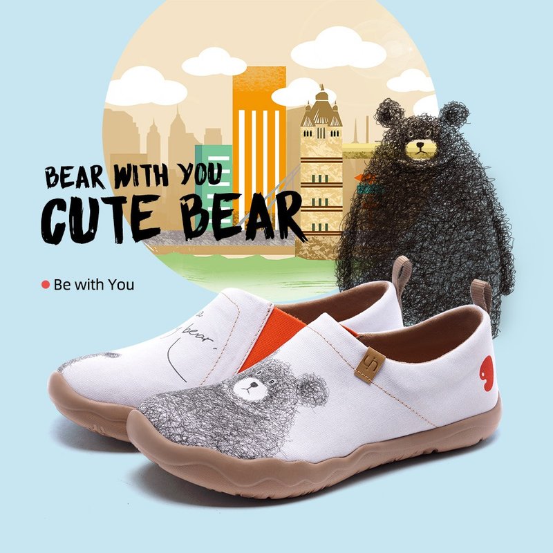 [Uin] Spanish original design | Guardian bear painted casual men's shoes - รองเท้าลำลองผู้ชาย - วัสดุอื่นๆ ขาว