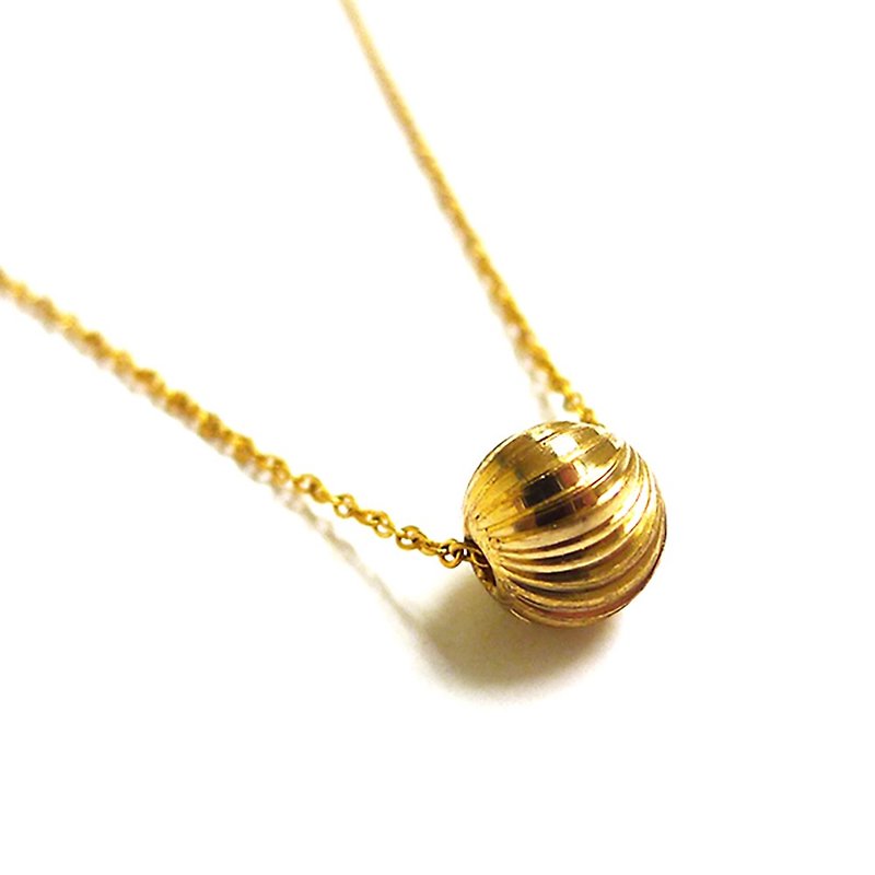 Ficelle | Handmade Brass Natural Stone Necklace|[Cut Face Ball] Brass 18K Gold Clavicle Chain - Collar Necklaces - Other Metals 
