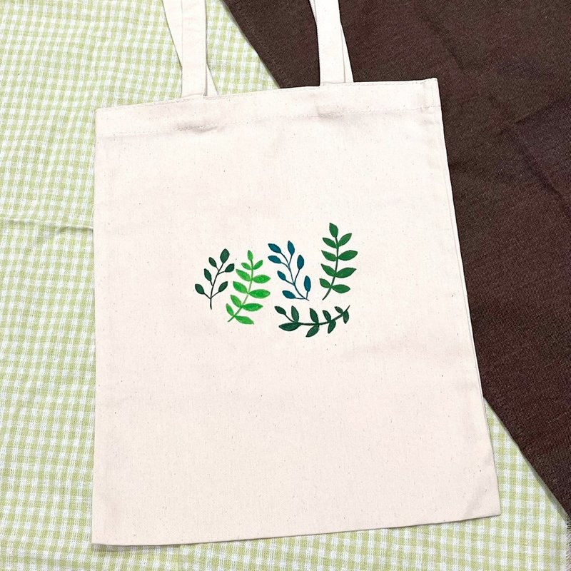 手繪帆布包-葉子 - 手提包/手提袋 - 棉．麻 綠色