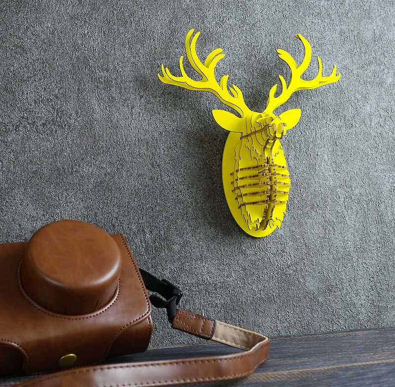 Deer Head / 3D Craft Gift /yellow - แม็กเน็ต - กระดาษ สีเหลือง