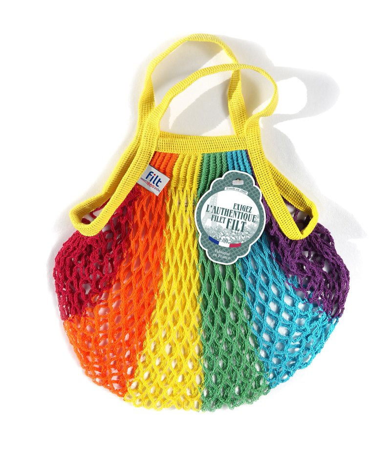 French Filt mesh bag colorful rainbow - กระเป๋าถือ - ผ้าฝ้าย/ผ้าลินิน 