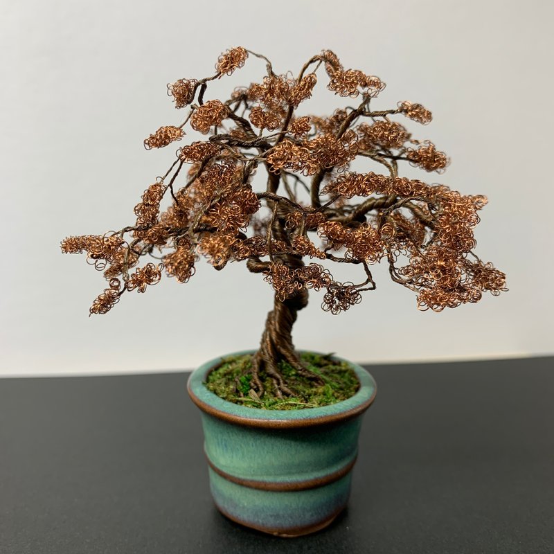 直幹　葉付き　ワイヤー盆栽 - 擺飾/家飾品 - 銅/黃銅 咖啡色
