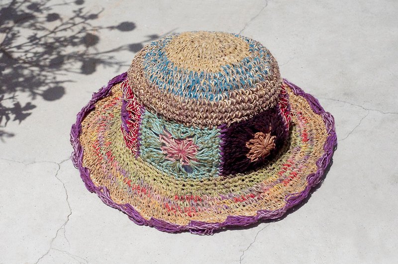 Valentine's Day gift a limited edition of hand-woven cotton Linen cap / knit cap / hat / straw hat / visor / crocheted hat - romantic forest wind woven flowers - Hats & Caps - Cotton & Hemp Multicolor