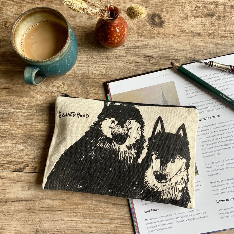 狼狗筆袋 - 鉛筆盒/筆袋 - 棉．麻 黃色