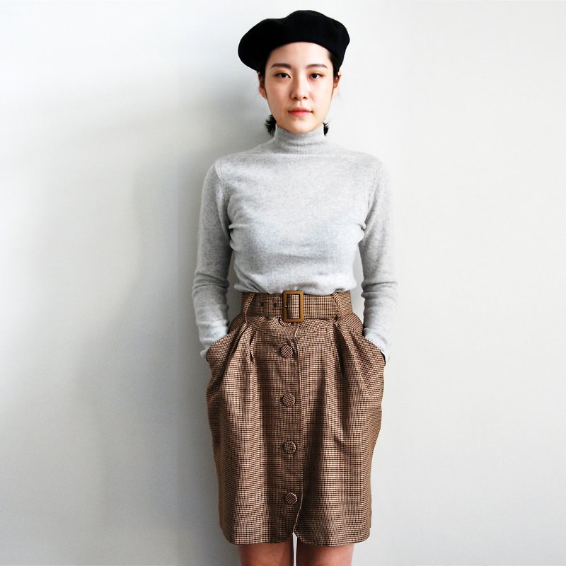 Pumpkin Vintage. Ancient high waist round buckle wool skirt - กระโปรง - วัสดุอื่นๆ 