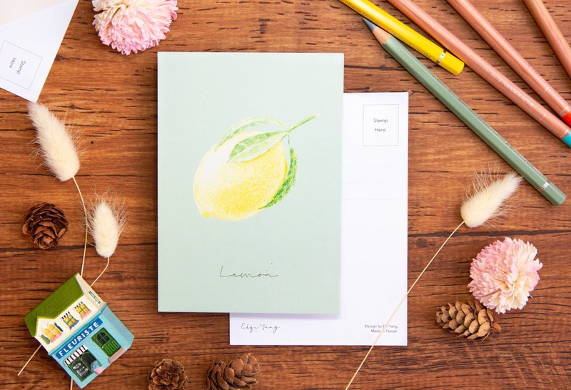 Hand Drawn Fruit Postcard - Lemon - การ์ด/โปสการ์ด - กระดาษ สีเขียว