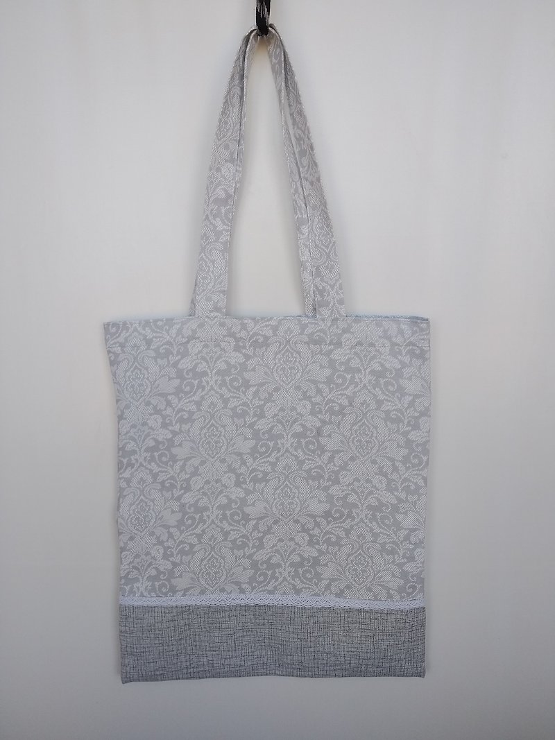 Strong reusable grey tote bag, cotton canvas bag - Handbags & Totes - Cotton & Hemp Silver