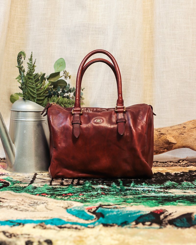 Tsubasa.Y│Genuine leather old bag 002 The Bridge handbag burgundy brown genuine leather antique - Handbags & Totes - Genuine Leather 