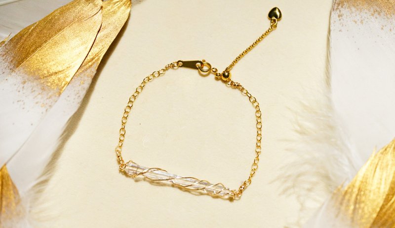 純粋な手作業による輸入14Kゴールドフィルドワイヤー巻きコロンビア産レムリアンシード・ホワイトクリスタル柱のブレスレット - ブレスレット - 宝石 多色