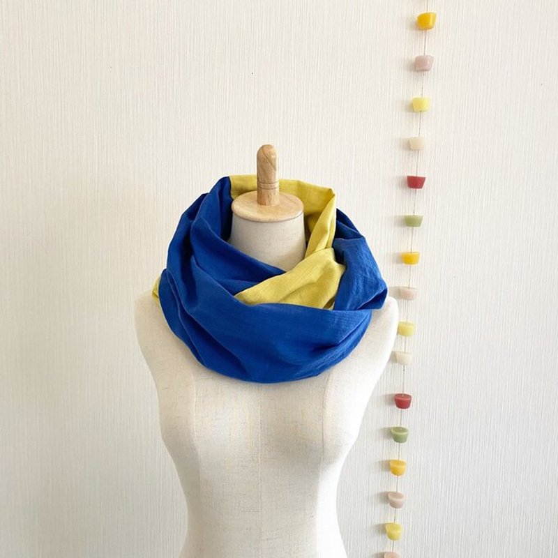 Made in Japan High quality double gauze fluffy dreamy snood bicolor lemon yellow blue - Knit Scarves & Wraps - Cotton & Hemp Multicolor