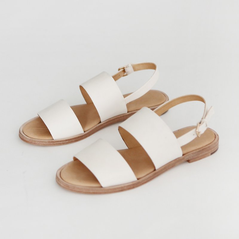 KOOW / Two Pieces Simple Roman Sandals Leather Handmade Shoes - รองเท้าลำลองผู้หญิง - หนังแท้ 