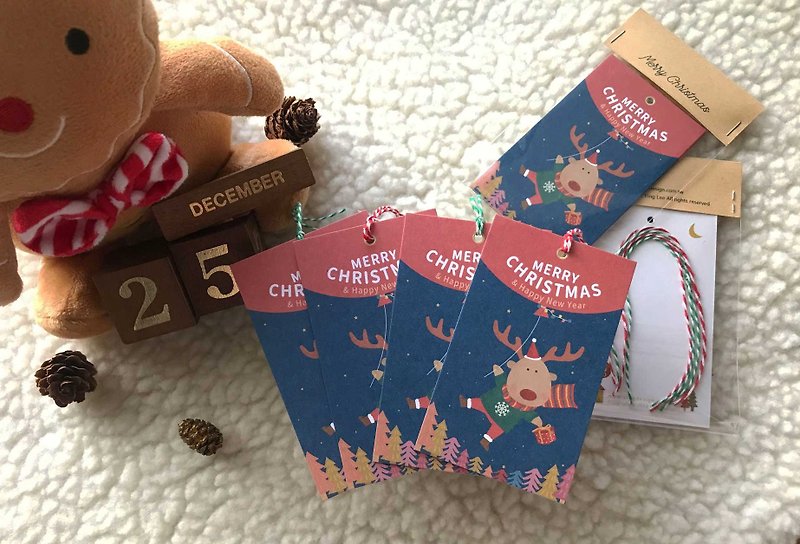 小紅鼻聖誕麋鹿禮物小卡(一組4入) 小卡片 禮物吊卡 吊牌 聖誕卡 - 卡片/明信片 - 紙 多色