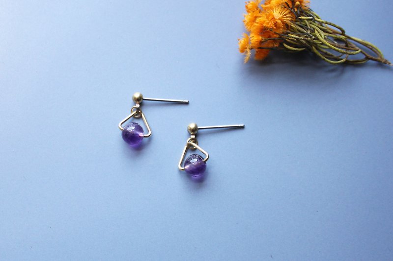 Triangle Purple - earrings pierced earrings clip-on earrings - Earrings & Clip-ons - Copper & Brass Purple
