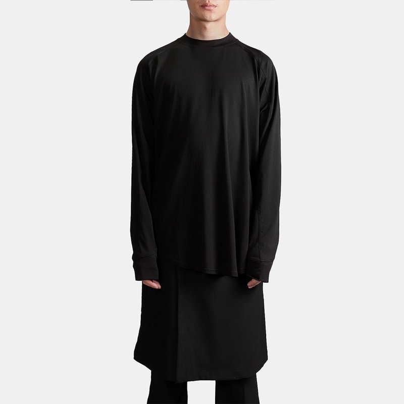 High neck round hem long sleeve T - เสื้อยืดผู้ชาย - ไฟเบอร์อื่นๆ สีดำ