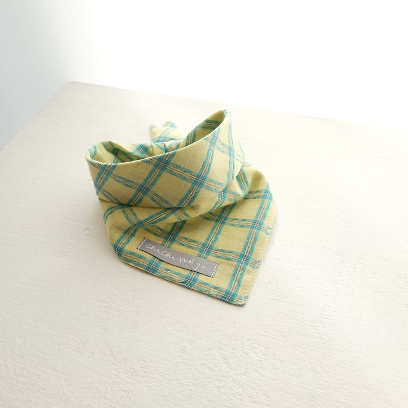 | chacha.metyou / blue and yellow woven check scarf / dog cat meow hair child | - Clothing & Accessories - Cotton & Hemp Yellow