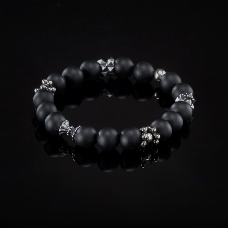 Adad Handmade 925k Sterling Silver and Black Matte Onyx Bracelet - Bracelets - Sterling Silver Black