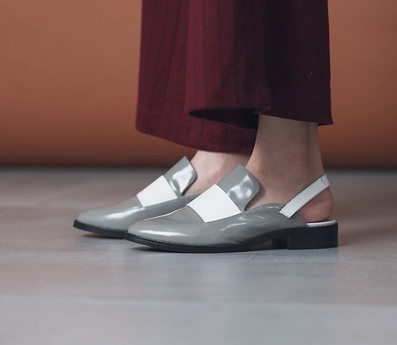 Academic casual leather slippers gray - รองเท้าบูทยาวผู้หญิง - หนังแท้ สีเทา