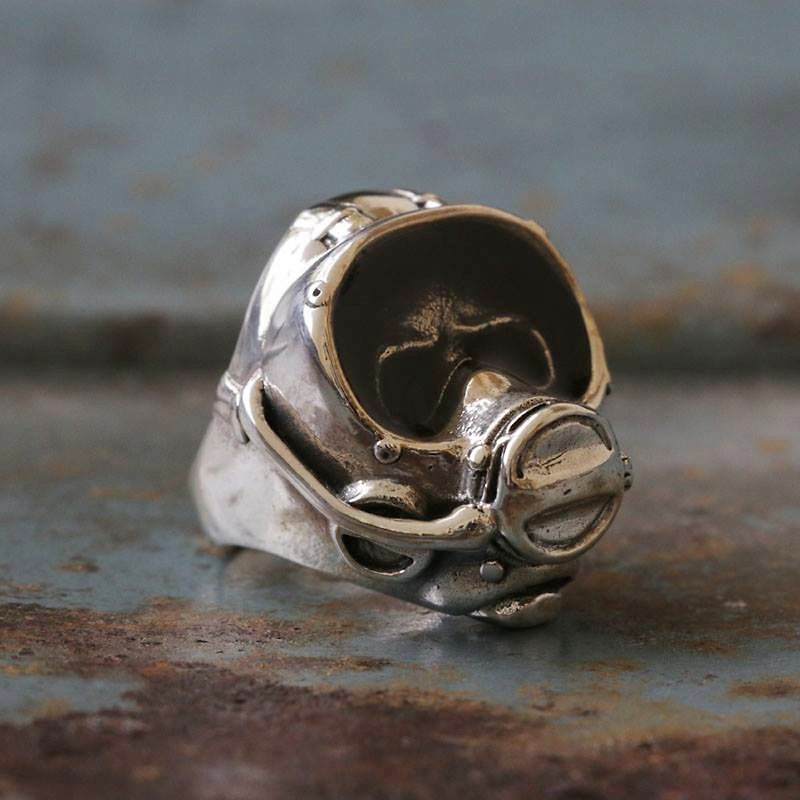 Biker Ring sterling silver skull diver scuba diving snorkel Surf Mask Swimming - General Rings - Other Metals Silver