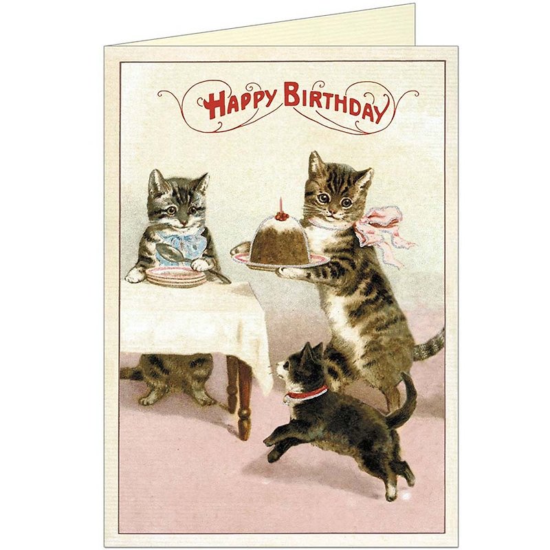 Cavallini & Co. GREETING CARD Birthday card (large)_Cat serves cake - Cards & Postcards - Paper Multicolor