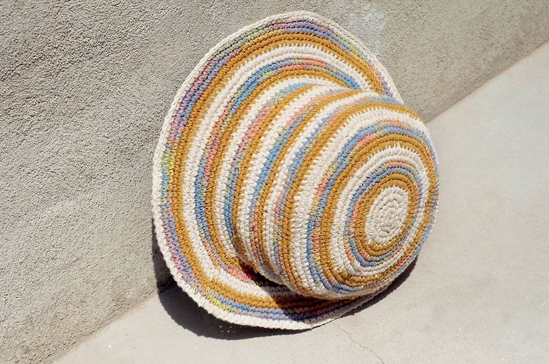 A limited edition hand-woven cotton Linen cap / knit cap / hat / visor / hat - knit stripes sun - หมวก - ผ้าฝ้าย/ผ้าลินิน หลากหลายสี