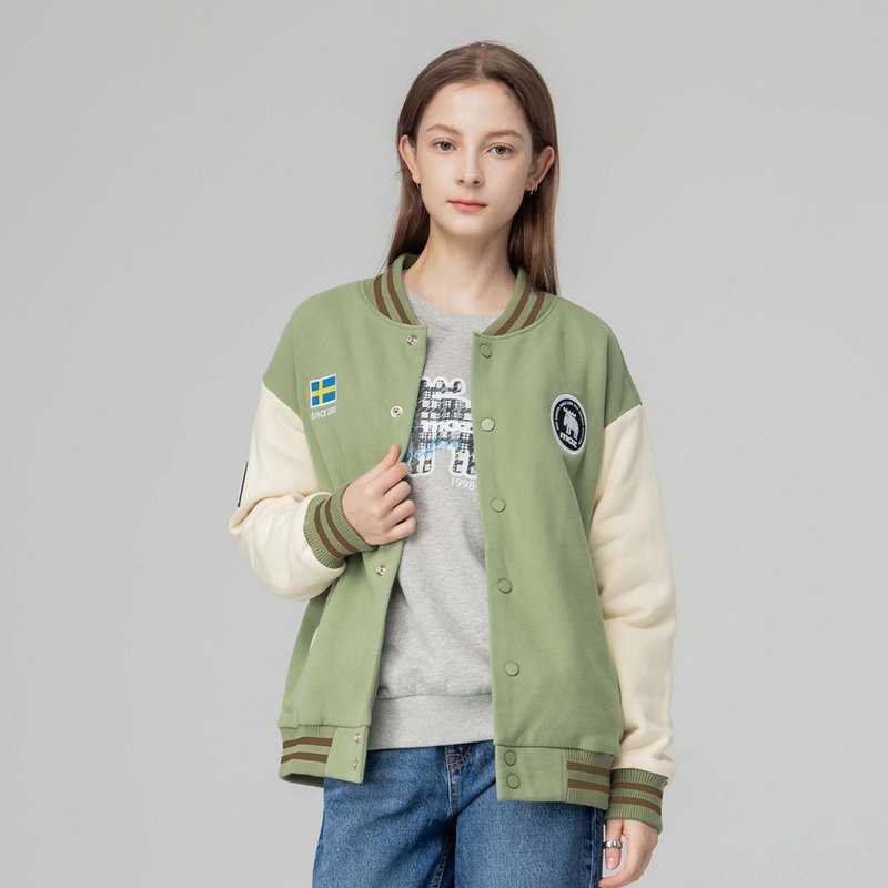 moz Swedish moose baseball jacket (avocado green) women's style - เสื้อผู้หญิง - ผ้าฝ้าย/ผ้าลินิน สีเขียว