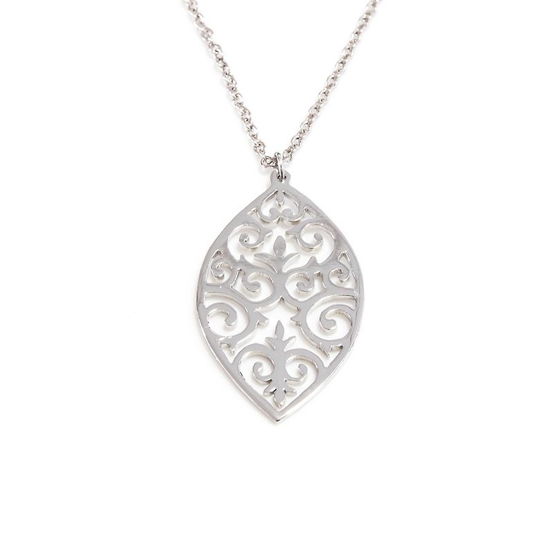Decorative pattern in marquise shape pendant - Necklaces - Other Metals Silver