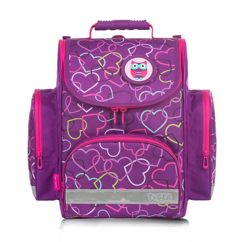 TigerFamily英倫超輕量護脊書包+文具袋+鉛筆盒-甜心貓頭鷹 - 背囊/背包 - 防水材質 紫色