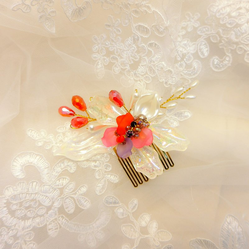 フランス櫛の花嫁の結婚式のビュッフェをとかす -   - 花の飾りシリーズがあればジョンソンは幸せに置くHI赤 - ヘアアクセサリー - 金属 レッド