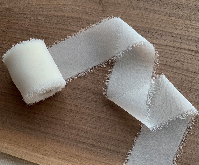 White Silk Chiffon Ribbon, 2 Wide Handmade on a Spool for Invitations,  Wedding Flowers, Wands, Lei, Wreaths, Craft Flat Lay Styling 