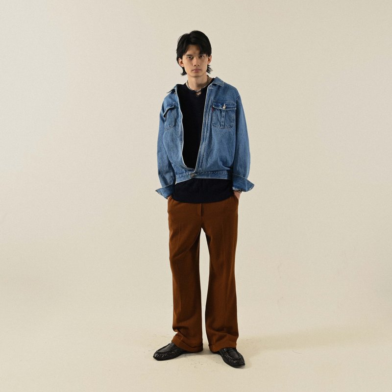 【NaSuBi Vintage】俐落輪廓牛仔古著夾克外套 - 男夾克/外套 - 其他人造纖維 藍色