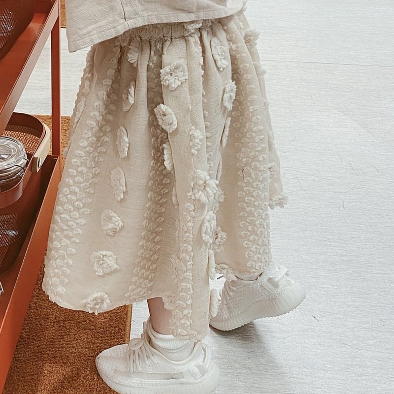 杏色花朵半身裙 / 淑女 立體花 童裝 - 女童洋裝/裙子 - 棉．麻 白色