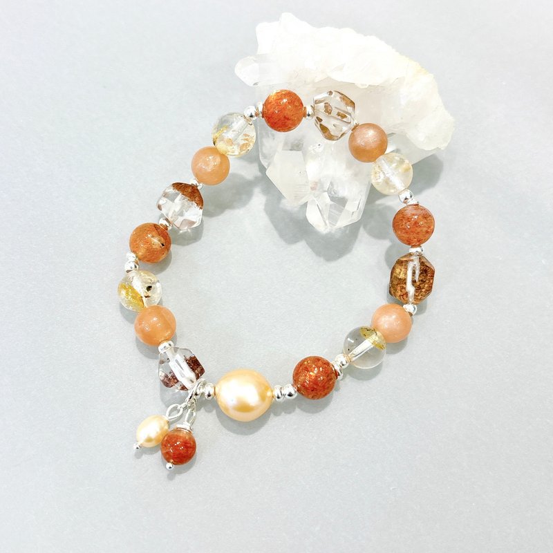 Ops silver bracelet-橙月光/幽靈/金太陽/純銀/粉膚色珍珠 - 手鍊/手環 - 其他金屬 橘色
