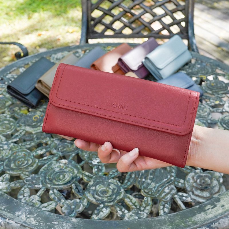 Napa double-sided storage cowhide long clip 4103 (red) - กระเป๋าสตางค์ - หนังแท้ สีแดง