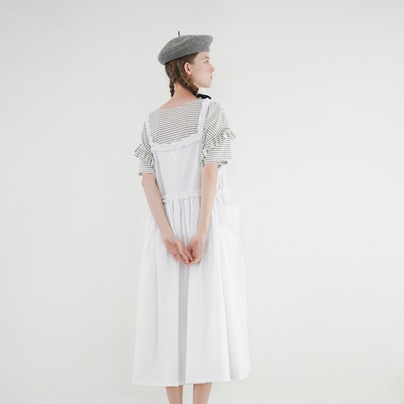 白色花邊細肩帶連身裙 吊帶裙   - imakokoni - 洋裝/連身裙 - 棉．麻 白色