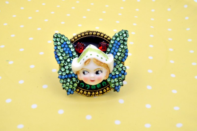 Dutch Girl Doll Butterfly Fairy Swarovski Crystal Decorative Ring - แหวนทั่วไป - วัสดุอื่นๆ สีน้ำเงิน