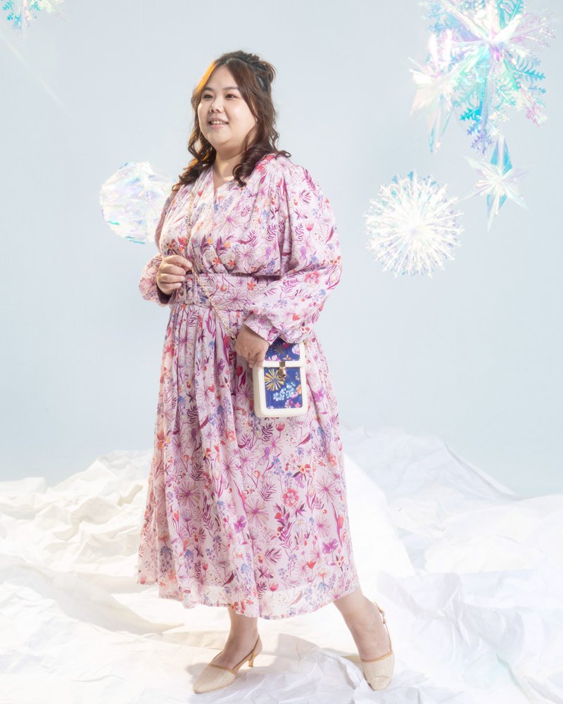 【露台上的波麗】走路有風 寬腰帶很美的飄逸長洋裝 撫子色 - 洋裝/連身裙 - 棉．麻 紫色