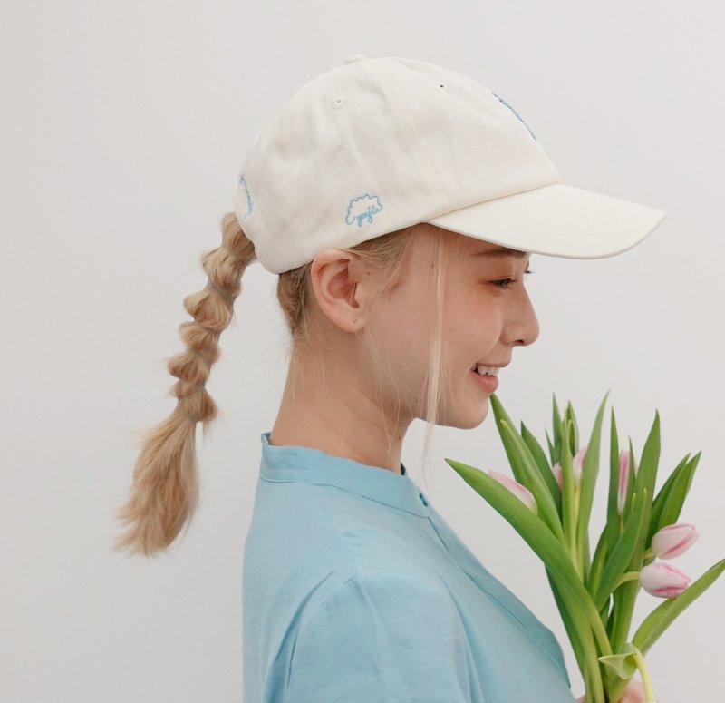 Give yourself a flower and an ivory baseball cap - หมวก - ผ้าฝ้าย/ผ้าลินิน ขาว